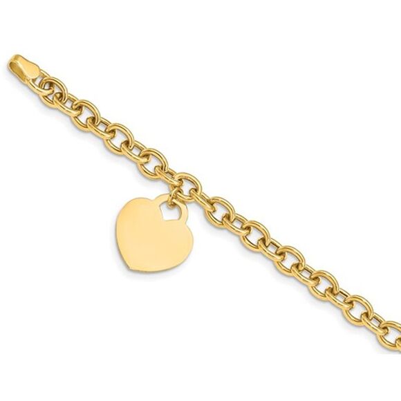 14K Yellow Gold Heart Charm Bracelet (8.25 Inches)